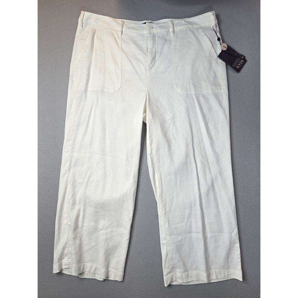 NYDJ Womens Size 16 White Linen Wide Leg Crop Pants Lift Tuck High Rise Stretch